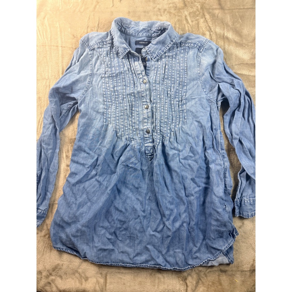 American Eagle Outfitters Womens Denim Pintuck Pleated‎ Button Down  S Western